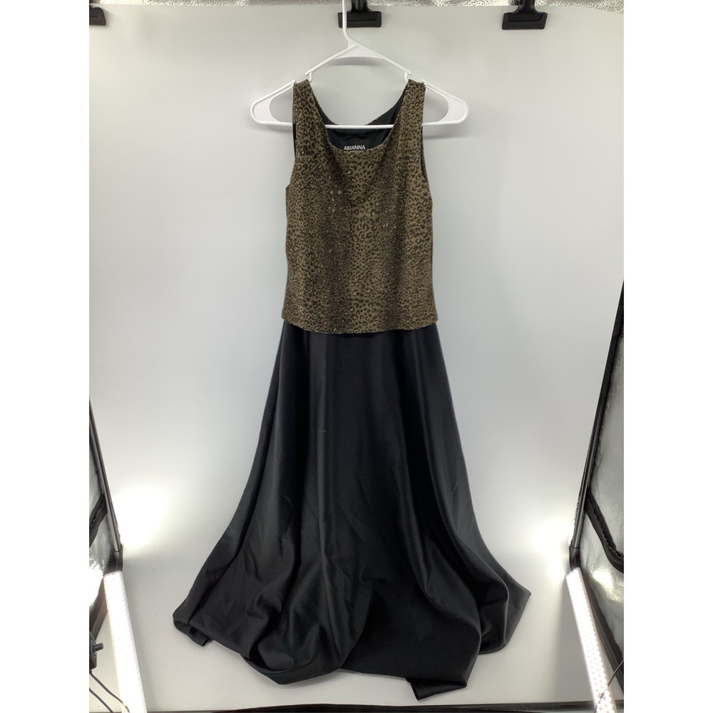 Arianna by Rachel Kaye Metallic Leopard Print Black Maxi Evening Gown Dress 4